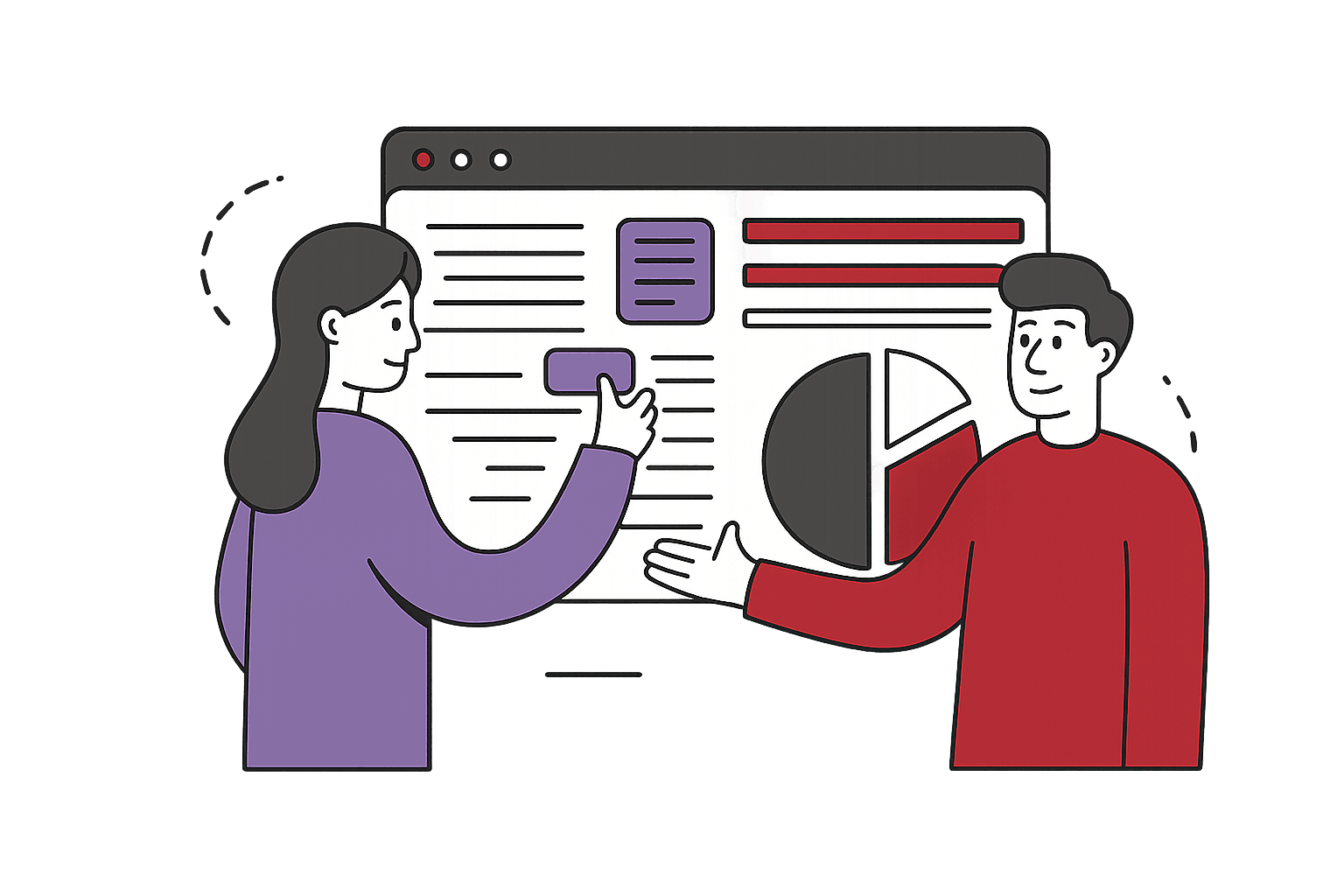 Ikona przedstawiająca osoby które omawiają projekt strony internetowej.